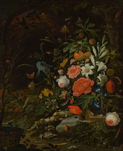 Flowers and tiny creatures – Vanitas von Abraham Mignon