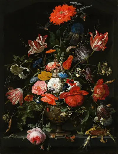 Flowers in a Metal Vase von Abraham Mignon