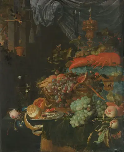Still Life with Fruit and a Goldfinch von Abraham Mignon