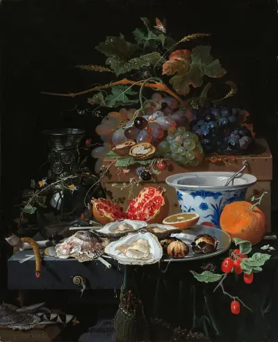 Still Life with Fruit, Oysters, and a Porcelain Bowl von Abraham Mignon