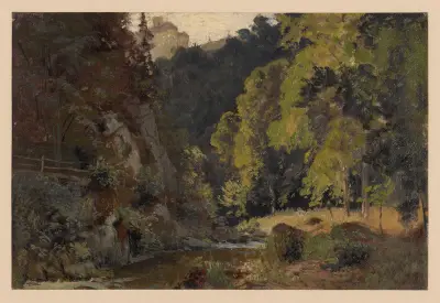 The Pełcznica valley with a view of the Książ Castle av Adolf Dressler