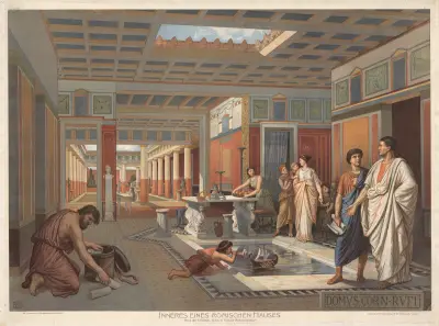 Inneres eines römischen Hauses. Haus des Cornelius Rufus in Pompeji (Rekonstruktion). av Adolf Lehmann