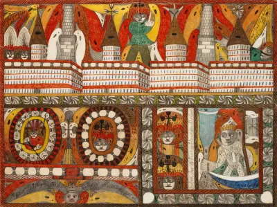 Die furchtbare Riesen=Brunst Deer Riesen=Stadt, Mutter=Kohrn,=Ost=Wand=Hall av Adolf Wölfli