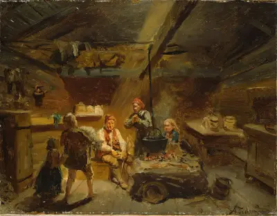 A Boy bringing Home a sick Lamb av Adolph Tidemand