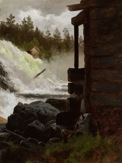 A Waterfall av Adolph Tidemand