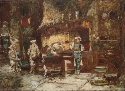 The Kitchen of the Rôtisserie des Deux Paons av Adolphe Monticelli
