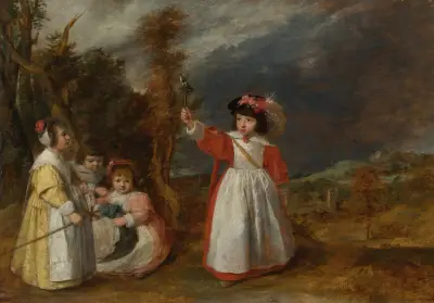 Young Children At Play In A Landscape av Adriaen Brouwer