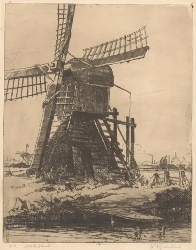 Mühle am Wasser bei Leiden von Willem Adrianus Grondhout