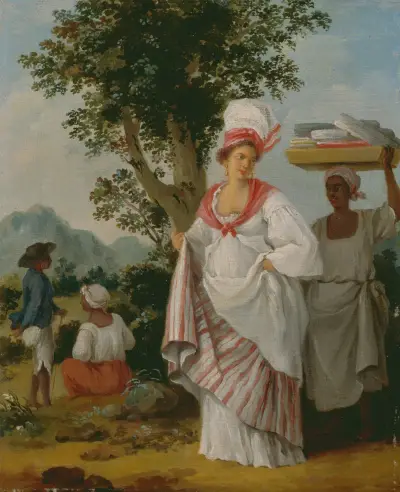 A West Indian Creole Woman Attended by her Black Servant av Agostino Brunias