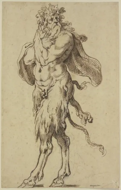 Alter Satyr nach links von Agostino Carracci