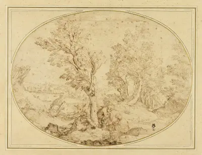 Rest on the Flight into Egypt av Agostino Carracci