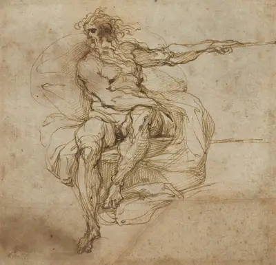 Sitzender männlicher Akt (recto) von Agostino Carracci