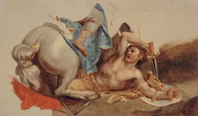 Étude de cheval et de cavalier tombé, d’après Le Brun av Paul-Jacques-Aimé Baudry
