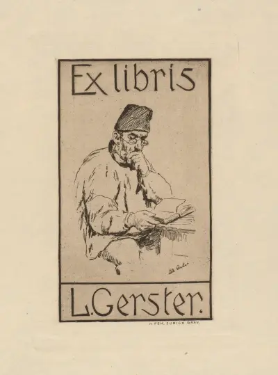 Bookplate of L. Gerster av Albert Anker