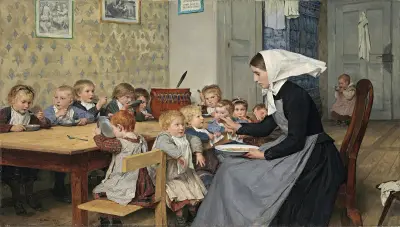 Die Kinderkrippe I av Albert Anker