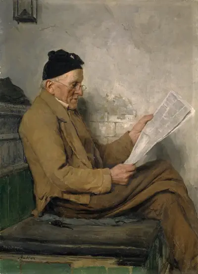 Farmer Reading on the Stove Bench av Albert Anker