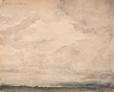 Regnerischer Himmel über einer Seelandschaft av Albert Anker