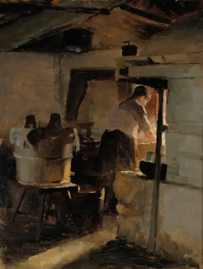 At the stove, Albert Edelfelt