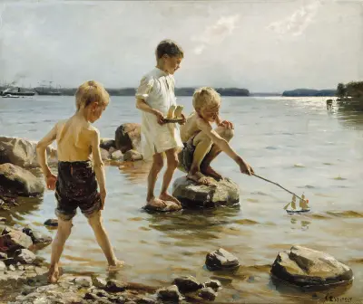 Boys Playing On The Shore (Children Playing On The Shore), Albert Edelfelt