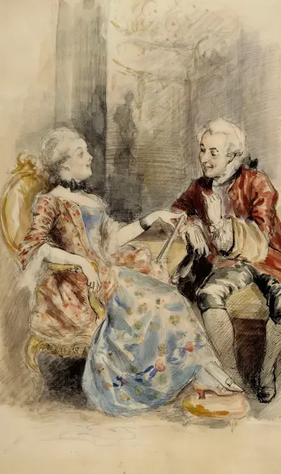 Couple Having a Conversation, Rococo Attire, Albert Edelfelt