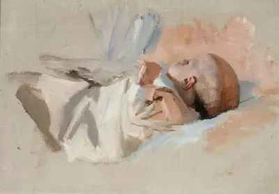 Makaava lapsi, luonnos maalaukseen Jouluaamu, Albert Edelfelt