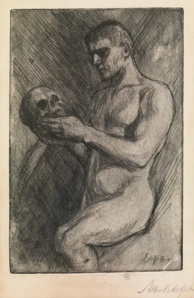 Naked man and skull, Albert Edelfelt
