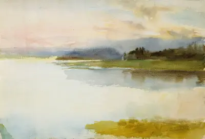 Seashore in the Evening ; Landscape, Evening, Albert Edelfelt