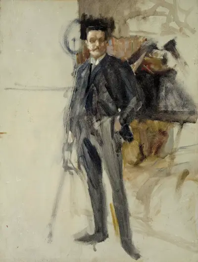 Self-Portrait, Sketch, Albert Edelfelt