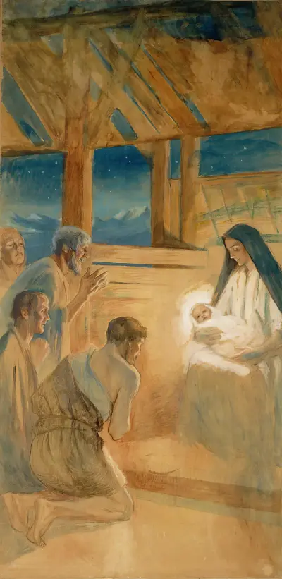 Shepherds Worship The Child Jesus, Albert Edelfelt