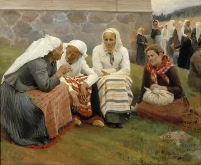 Women Outside The Church At Ruokolahti, Albert Edelfelt