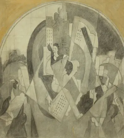 Etude pour la peinture murale de la gare de Moscou av Albert Gleizes