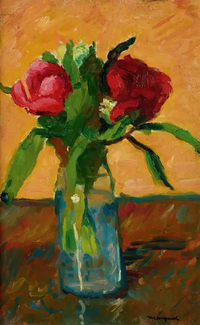 Pivoines Dans Un Vase De Verre And Paris, Rue Monge av Albert Marquet