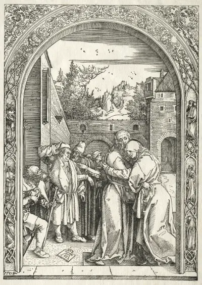 Joachim and Anna Embracing under the Golden Gate av Albrecht Dürer