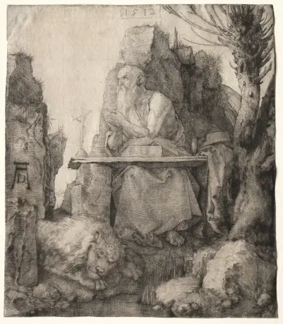 Der heilige Hieronymus sitzend bei einer Kopfweide von Albrecht Dürer