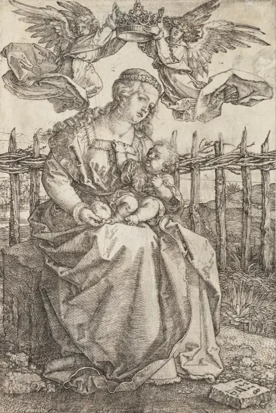 Jungfrau Maria, von zwei Engeln gekrönt von Albrecht Dürer