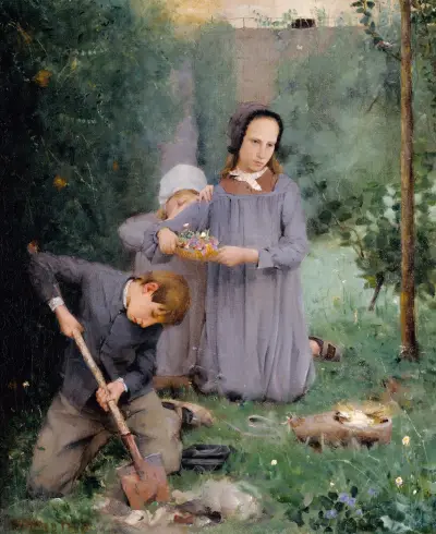 Dzieci grzebiące ptaka, Julian Alden Weir