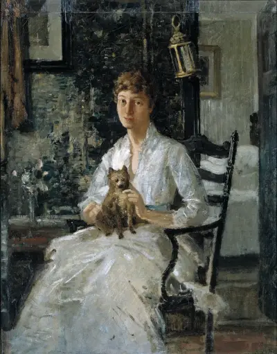 Portret damy z psem (Anna Baker Weir), Julian Alden Weir