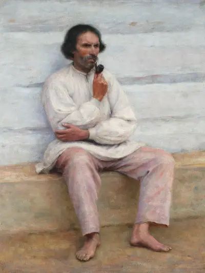 Bauer beim Pfeifenrauchen, Studie zum Gemälde „Bauernsarg“ von Aleksander Gierymski