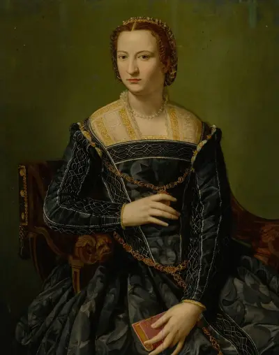 Portrait of a lady in black av Alessandro Allori