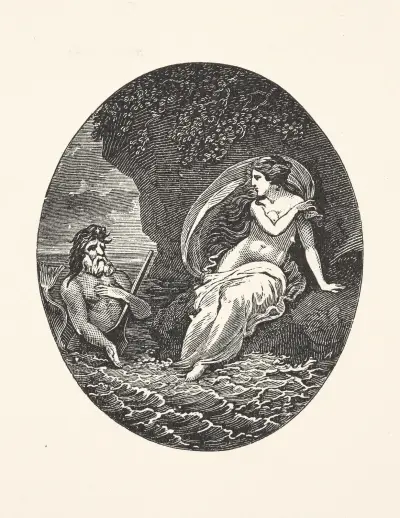 Merman near woman seated on a rock av Alexander Anderson