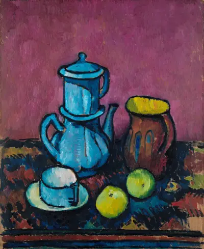 Still life with coffee tableware and apples av Alexander Kanoldt