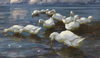 Enten am Seeufer, Alexander Koester