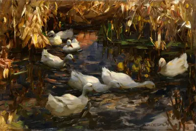 Enten am Teichufer, Alexander Koester