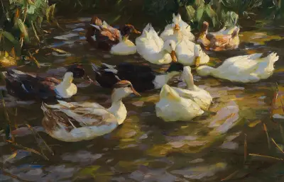 Enten im Teich (Enten am Bach), Alexander Koester