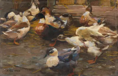 Enten vor dem Stall, Alexander Koester