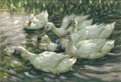 Six ducks under a willow tree, Alexander Koester