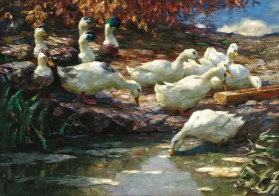 Twelve Ducks at the Fountain, Alexander Koester