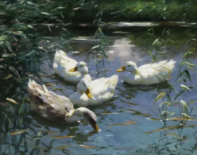 Vier Enten im Teich, Alexander Koester