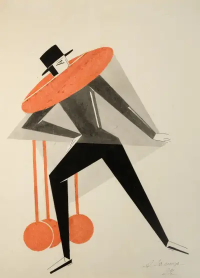 Sketch of a man’s costume with ruffles von Alexandra Exter
