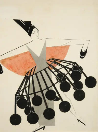 Sketch of a woman’s costume in a pannier skirt von Alexandra Exter